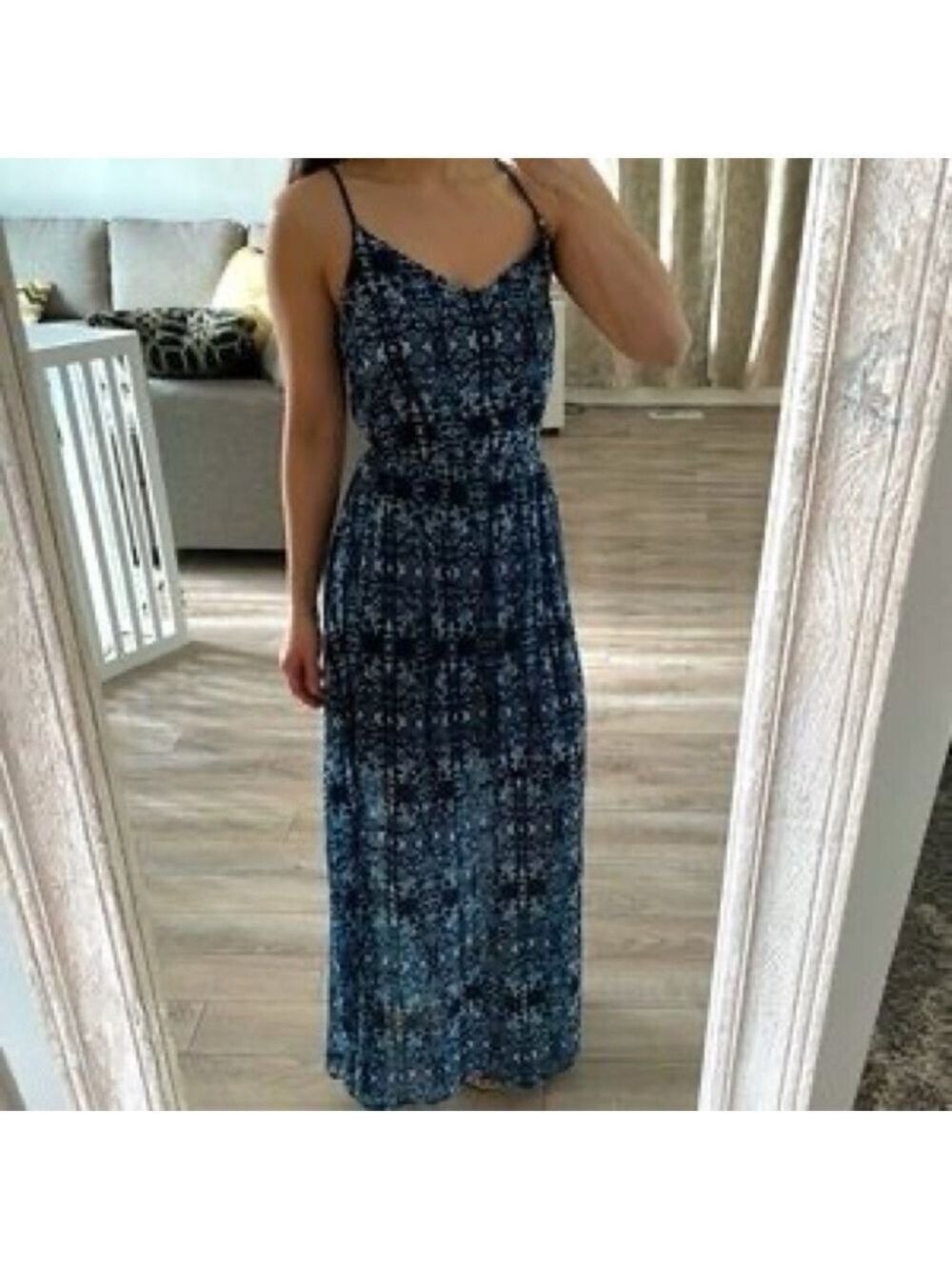 Abercrombie & Fitch Blue Printed Fit & Flare Maxi Dress Size XS
